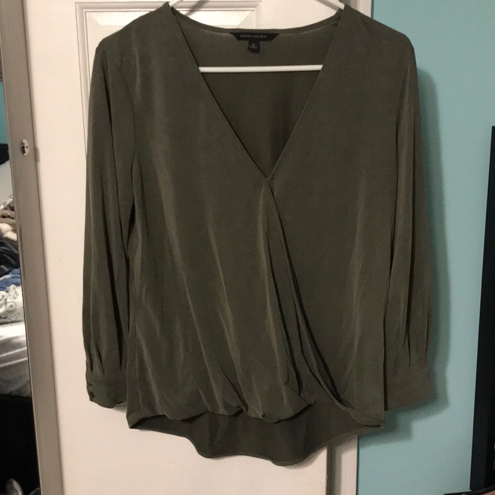 Banana Republic Green Front-Clasp Wrap Shirt
